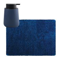 MSV badkamer droogloop tapijt - Langharig - 50 x 70 cm - incl zeeppompje zelfde kleur - donkerblauw