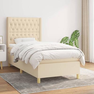 Boxspring met matras stof crèmekleurig 100x200 cm