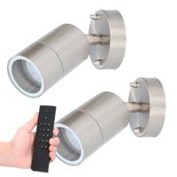 Set van 2 dimbare LED Wandlamp Lago - 2700K warm wit - RVS - IP44 waterdicht - GU10 fitting - Incl. dimmer met afstandsbediening