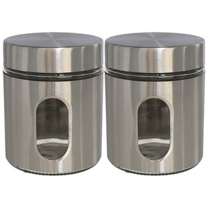 2x stuks voedsel bewaren keuken voorraad pot - zilver metaal - deksel - 700 ml