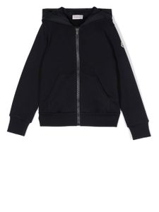 Moncler Enfant hoodie en coton à bande logo - Bleu