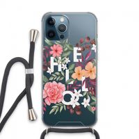 Hello in flowers: iPhone 13 Pro Max Transparant Hoesje met koord