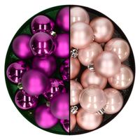 Kleine kerstballen 32x stuks - mix lichtroze en paars - 4 cm - kunststof - Kerstbal
