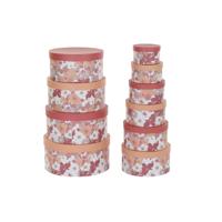 Set van opstapelbare opbergboxen DKD Home Decor Blommor Strepen Fuchsia Wit Perzik Karton (37,5 x 37,5 x 18 cm)