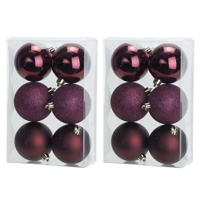 Cosy & Trendy Kerstballen - 12x st - bordeaux rood - 8 cm - kunststof - kerstversiering
