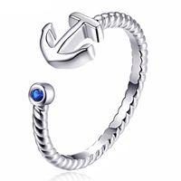 Zilverkleurige Dames Ring Verstelbaar met Anker en Blauwe Zirkonia
