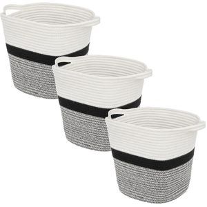 3x Stuks decoratie opbergmand met hengsels 29 liter grijs/zwart/wit 31 x 31 x 31 cm van polyester