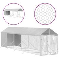 vidaXL Hondenkennel met dak 2x10x2,5 m gegalvaniseerd staal zilver