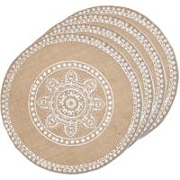 8x placemats met mandala print - jute look stof - rond - D38 cm
