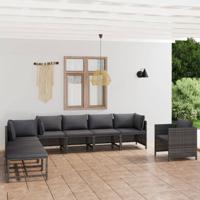 8-delige Loungeset met kussens poly rattan grijs