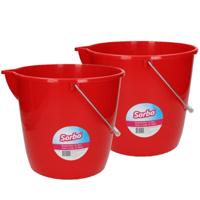 Sorbo mop/schoonmaak emmer - 4x stuks - rood - 12 liter - emmer met maataanduiding en schenktuit