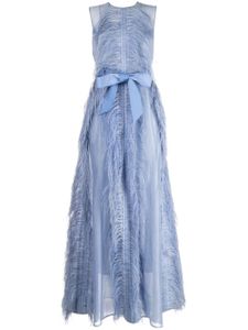 Huishan Zhang robe longue Beau à ornements de plumes - Bleu