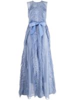 Huishan Zhang robe longue Beau à ornements de plumes - Bleu