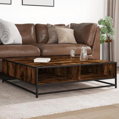 Salontafel 100x100x30 cm bewerkt hout en metaal gerookt eiken