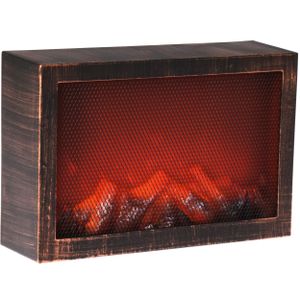 Sfeerhaard/open haard zwart met koperen finish met led verlichting L30,5 x B9,5 x H21 cm