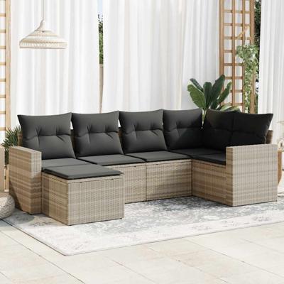 6-delige Loungeset met kussens poly rattan lichtgrijs