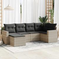 6-delige Loungeset met kussens poly rattan lichtgrijs