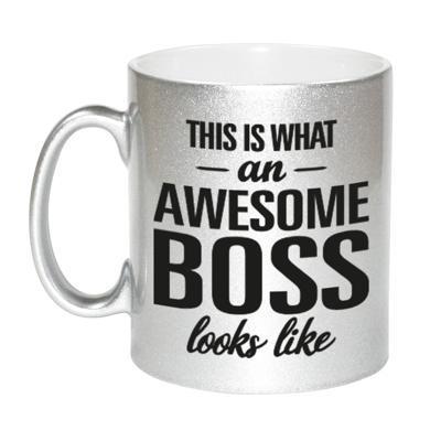 This is what an awesome boss looks like - tekst cadeau koffiemok - De Baas beker - 300 ml - zilver