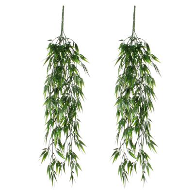 Mica decorations Bamboe kunstplant hangplant - Set van 2x stuks - groen hangend - 76 x 20 cm