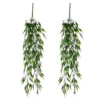 Mica decorations Bamboe kunstplant hangplant - Set van 2x stuks - groen hangend - 76 x 20 cm