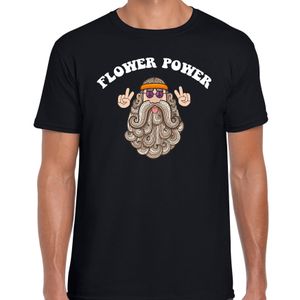 Jaren 60 Flower Power verkleed shirt zwart met hippie heren 2XL  -
