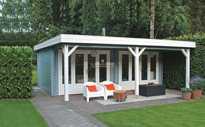 Lugarde Blokhut B44 600x400 cm + luifel 200 cm - 44 mm- Plat dak- Onbehandeld vurenhout- Lugarde