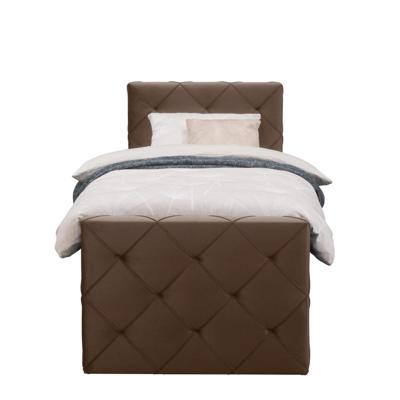 Leen Bakker - Boxspring Met Voetbord Liv Geruit - 90x200 Cm - Slanke Poot - Stof/Velvet - Bruin