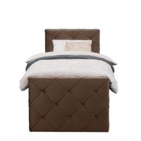 Leen Bakker - Boxspring Met Voetbord Liv Geruit - 90x200 Cm - Slanke Poot - Stof/Velvet - Bruin