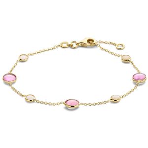 Armband Rondjes geelgoud-robijn-opaal goudkleurig-roze 17-19 cm