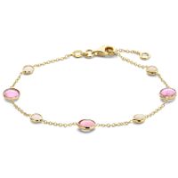 Armband Rondjes geelgoud-robijn-opaal goudkleurig-roze 17-19 cm - thumbnail