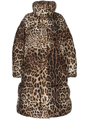 Dolce & Gabbana doudoune oversize à imprimé léopard - Marron