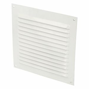 AMIG Ventilatie/muurrooster met gaas - 150 x 150mm - aluminium - wit - schoepenrooster