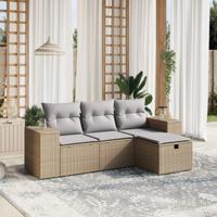 4-delige Loungeset met kussens poly rattan gemengd beige
