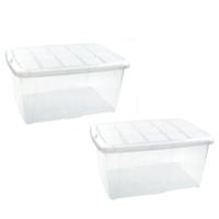Plasticforte opslagbak organizers met deksel - 3x - transparant/wit - 60 liter - kunststof