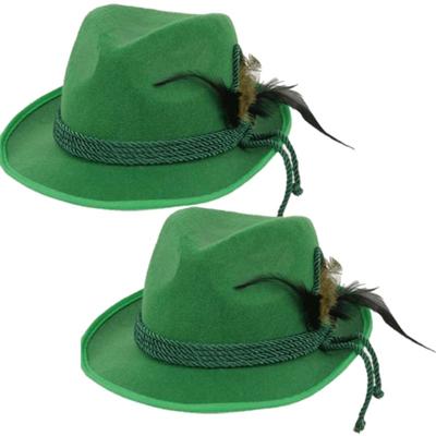 Faram Party Tiroler hoedje - 2x stuks - groen - met koord en veer - voor volwassenen - Oktoberfest