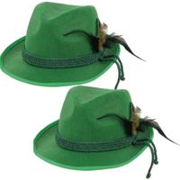 Faram Party Tiroler hoedje - 2x stuks - groen - met koord en veer - voor volwassenen - Oktoberfest