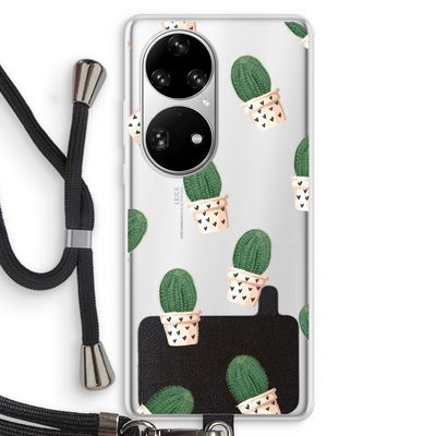 Cactusprint roze: Huawei P50 Pro Transparant Hoesje met koord