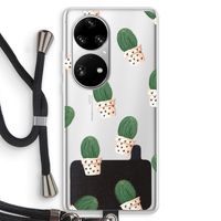 Cactusprint roze: Huawei P50 Pro Transparant Hoesje met koord