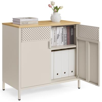 Metalen opbergkast met dubbele deur en verstelbare plank, Zandbeige + Natuurlijk Beige