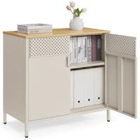 Metalen opbergkast met dubbele deur en verstelbare plank, Zandbeige + Natuurlijk Beige
