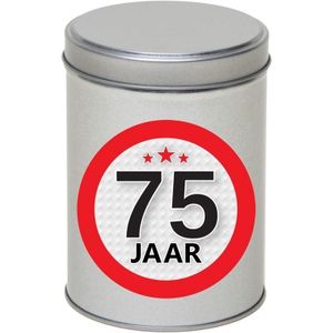 Cadeau/kado zilver rond blik 75 jaar 13 cm   -