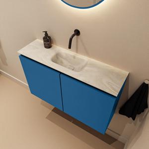 Toiletmeubel Mondiaz Ture Dlux | 80 cm | Meubelkleur Jeans | Eden wastafel Ostra Midden | Zonder kraangat