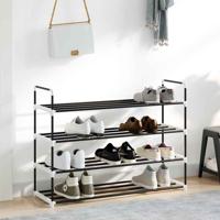 VidaXL Schoenenrek met 4 schappen metaal en kunststof zwart