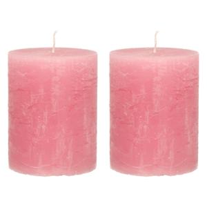 Stompkaars/cilinderkaars - 2x - oud roze - 7 x 9 cm - middel rustiek model