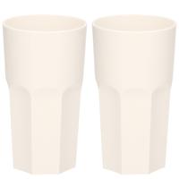 Drinkglas - 2x - onbreekbaar - retro - wit - kunststof - 330 ml - Onbreekbare drinkglazen Drinkglas - 2x - onbreekbaar - retro - wit - kunststof - 330 ml - Onbreekbare drinkglazen