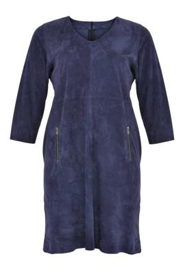 Yoek Dress zip pockets suede | Blauw | Maat 54
