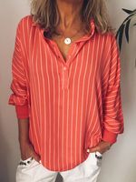 Stripes V Neck Casual Long Sleeve Blouses