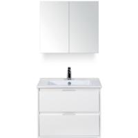 Porto Badmeubelset 70 cm - Wit Hoogglans - Keramische Wastafel Wit Slim met Spiegelkast