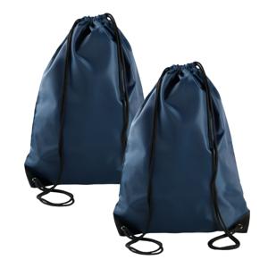 Sport gymtas/draagtas met rijgkoord - 2x - donkerblauw - 34 x 44 cm - polyester - verstevigde hoeken