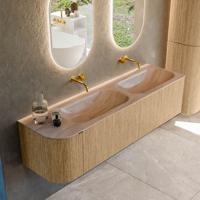Badmeubel Mondiaz Kurve-Dlux | 165 cm | Meubelkleur Oak | Wastafelkleur Saba | Solid surface | Dubbel / Rechts spoelbak | Zonder kraangat(en)